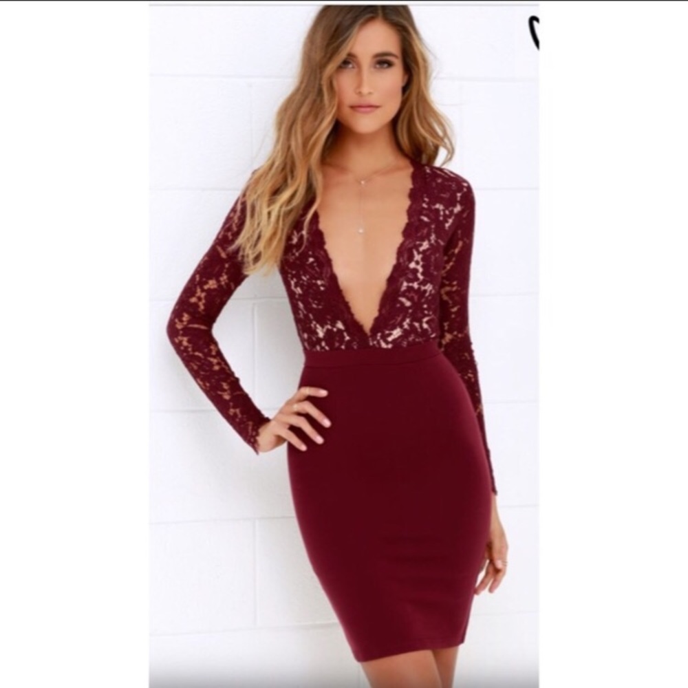 Lulus burgundy wine lace dress